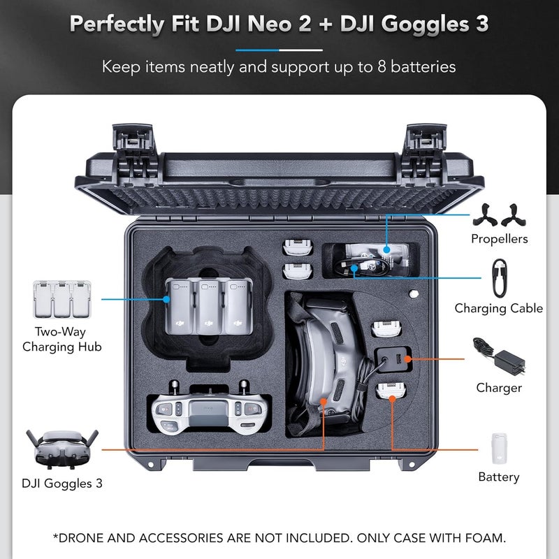 Lykus Titan N210 Waterproof Hard Case for DJI Neo 2 Motion Combo, Goggles N3/3, RC Motion 3, FPV Controller 3, Support up to 8 batteries [CASE ONLY] - Image 3